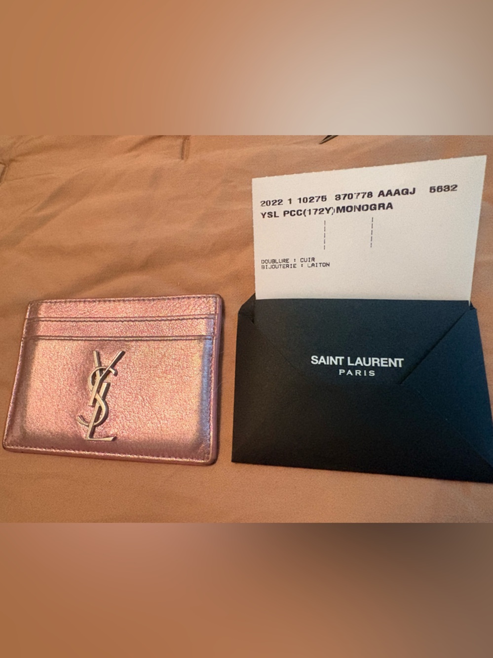 SAINT LAURENT YSL Logo Metallic Pink Card Holder